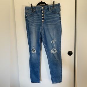 Gap destroyed button fly skinny blue Jean